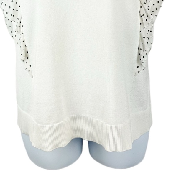 Short Flutter Polka Dot Sleeve Ribbed Hem Mixed Media Lightweight Sweater - Picture 5 of 10